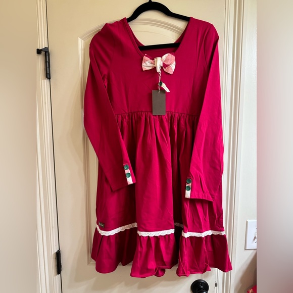 Matilda Jane Girls Dress long sleeve red with plaid bow Matida Jane NWT Size:16 - Picture 4 of 4